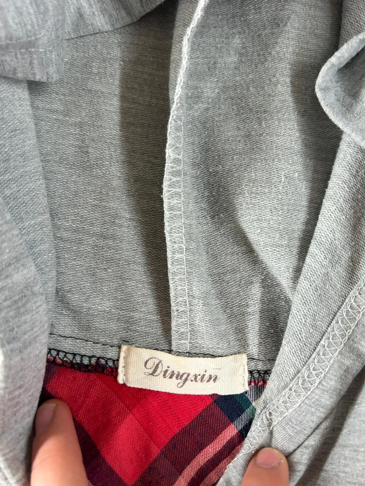 Rode grijze geruite hoodie dingxin vintage – photo 6